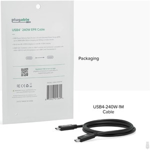 Plugable USB4 Cable with 240W Charging, 3.3 Feet (1M), USB-IF Certified - 1x 8K Display, 40 Gbps, Compatible with USB 4, T