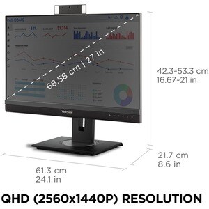 ViewSonic Graphic VG2756V-2K 27" Class Webcam WQHD LED Monitor - 16:9 - 68.6 cm (27") Viewable - In-plane Switching (IPS) 