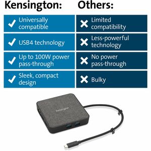 Kensington MD120U4 USB4 Docking Station for Monitor, Notebook, Tablet - 100 W - Black - Portable - 2 Displays Supported - 