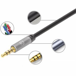Cable Audio Estereo 3.5mm M-M 1.0M Negro/A - Cable for Dispositivo de audio, Auricular, Altavoz, Smartphone, Portátil, Tab
