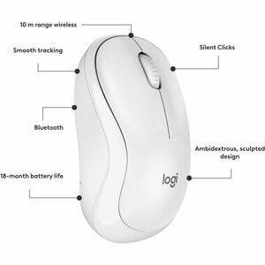 Logitech M240 Silent Bluetooth Mouse, Wireless, Compact, Portable, Smooth Tracking, Off-white - Travel Mouse - Wireless - 