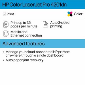 HP LaserJet Pro 4200 4201dn Desktop Wired Laser Printer - Color - 40 ppm Mono / 40 ppm Color - Automatic Duplex Print - 30