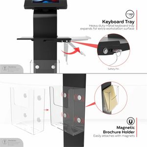 CTA Premium Locking Floor Stand Kiosk with Universal Security Enclosure, Keyboard Tray, and Storage Compartment (Black) - 