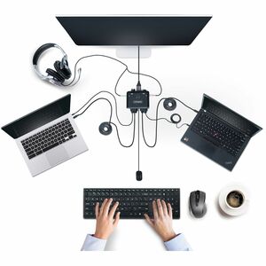 StarTech.com 2-Port USB-C Cable KVM Switch, 4K 60Hz DisplayPort Output, Compact KVM with 4ft/1.2m Integrated Host Cables, 