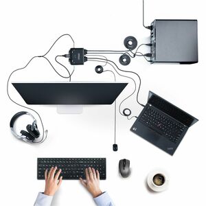 2-Port Hybrid USB-C HDMI Kabel KVM-Switch, 4K 60Hz, Mini KVM mit 1,8m USB-A/HDMI/Audio & 1,2m USB-C int. Kabeln - 2 Comput