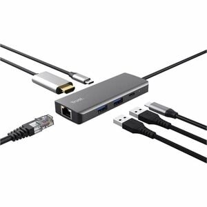 Trust Dalyx USB-Typ C Docking Station für Tablet-PC, Notebook, Monitor, Smartphone, Desktop-PC - Ladefunktion - Silber - 4