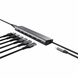 Trust USB-Hub - USB 3.2 Gen. 1 (3.1 Gen. 1) Typ-C - Grau - 7 Total USB Port(s) - PC, ChromeOS, Mac