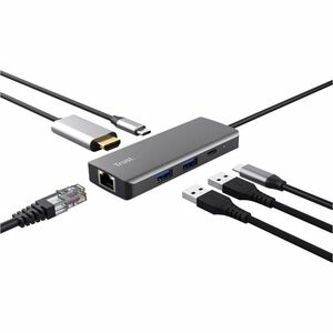 Trust Dalyx USB-Typ C Docking Station für Tablet-PC, Notebook, Monitor, Smartphone, Desktop-PC - Ladefunktion - Silber - 4