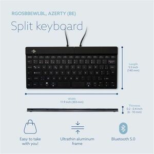 R-Go Split Break Keyboard - R-Go Split Break ergonomic keyboard, with break software, Bluetooth 5.0, AZERTY (BE) layout, w