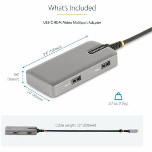 StarTech.com USB Type C Docking Station for Tablet, Monitor, Notebook - 100 W - Space Gray - Portable - 1 Displays Support