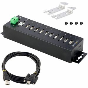 10-Port Industrial USB 2.0 Hub Rugged USB Hub w/ESD Level 4 Protection DIN/Wall/Desk-Mountable USB-A HUB USB Port Expander