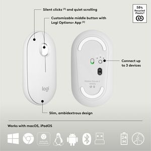 Logitech Pebble 2 Combo, Wireless Keyboard and Mouse, Quiet and Portable, Customizable, Logi Bolt, Bluetooth, Tonal White 