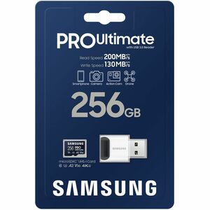 Carte micro SD SBmsung PRO Ultimate UHS-I 256 Go, MB-MY256SB/WW, vitesse jusqu'à 200 Mo/s, garantie 10 ans, lecteur USB