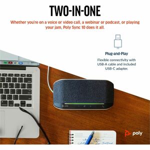 Poly Sync 10 Wired Speakerphone - Silver - 3 Microphone(s) - 40 mm Speaker(s)