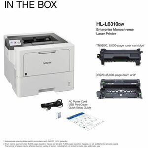 Brother HL-L6310DW Desktop Wireless Laser Printer - Monochrome - 52 ppm Mono - 1200 x 1200 dpi Print - Automatic Duplex Pr