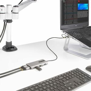 StarTech.com USB-C Multiport Adapter w/Attached USB-C to USB-A Dongle, Dual HDMI 4K/1080, 3x USB, Mini Laptop Docking Stat