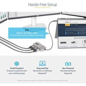 StarTech.com 3-Port USB-C Multi-Monitor Adapter, Type-C to 3x DisplayPort MST Hub, Triple 4K60Hz DP Display Extender / Spl