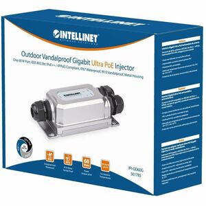 Outdoor Vandalproof Gigabit PoE++ Injector, One 60 W Port, IEEE 802.3bt (4PPoE) Compliant, IP67 Waterproof, IK10 Vandalpro