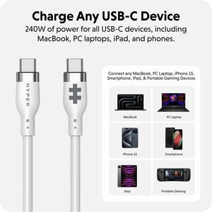 Targus HyperJuice 240W Silicone USB-C to USB-C Cable (6ft/2m) - White - For USB Type C Device, MacBook, Notebook, iPad, Sm