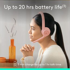 Logitech Zone 300 Wireless Bluetooth Headset With Noise-Canceling Microphone, Rose - Stereo - Wireless - Bluetooth - 98.4 