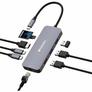 Verbatim USB-C Pro Multiport Hub CMH 09 - 9 Ports - for Notebook - Charging Capability - Memory Card Reader - SD, microSD 