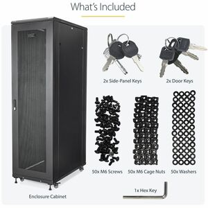 StarTech.com 42U Rack Cabinet for Server - Black - Steel, Mesh - 907 kg Maximum Weight Capacity - 907 kg Static/Stationary