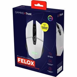 Souris de jeu Optique Trust Felox GXT 110 - Fréquence radio - USB 2.0 Type A - 6 Bouton(s) - Blanc - Câble - 2,40 GHz - Re