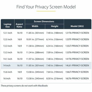 StarTech.com Filtro Privacy antiriflesso, schermo privacy touch screen da 14" 16:10, riduzione della luce blu, +/- 30 grad