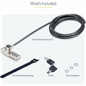 StarTech.com 10-Pack Dual-Access Laptop Lock, 6.5ft (2m) Keyed Alike and Combination Security Cable Lock for K-Slot Device