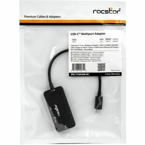 Rocstor Premium Type-C to HDMI/USB-A/Type-C Female (PD & Data) Multiport Adapter - 1 x USB Type C - Male - 1 x HDMI Digita