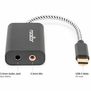 Rocstor Premium USB-C to 3.5mm Stereo Speaker / Headphone and Microphone Audio Adapter - 1 x USB Type C - Male - 1 x Mini-