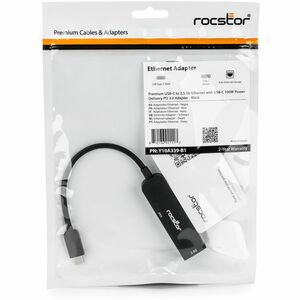 Rocstor Premium USB-C to 2.5 Gb Ethernet with USB-C 100W Power Delivery PD 3.0 Adapter - 1x USB Type C - Male - 1 x RJ-45 