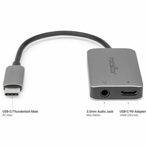 Rocstor Premium USB-C to Hi-Res AUX 3.5mm Audio with 100W Power Delivery (PD) Adapter - 1x USB Type A - Male - 1 x USB Typ