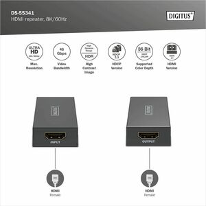 Digitus HDMI-Verlängerung - Schwarz - 1 x USB - 2 x HDMI - 13 m Operating Distance - Metall