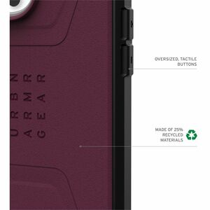 Urban Armor Gear Civilian Carrying Case Apple iPhone 16 Pro Smartphone - Bordeaux - Shock Absorbing, Impact Resistant, Ant