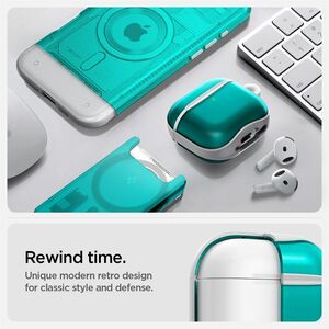 Spigen Classic C1 Charging Case Apple AirPods 4 - Bondi Blue - Polycarbonate Body - Carabiner Clip - 50.3 mm Height x 63 m