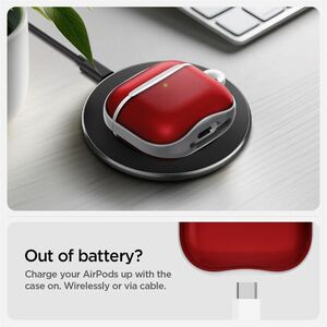 Spigen Classic C1 Charging Case Apple AirPods 4 - Ruby - Polycarbonate, Thermoplastic Polyurethane (TPU) Body - Carabiner 