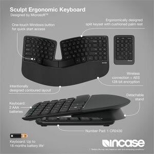 Incase Designed by Microsoft Sculpt Ergonomic Keyboard - Wireless Connectivity - Windows Key Hot Key(s) - macOS 10.15, Win