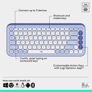 Logitech POP ICON COMBO, Bluetooth Keyboard and Mouse Combo, Comfortable Typing, Programmable Keys and Buttons, Quiet Clic
