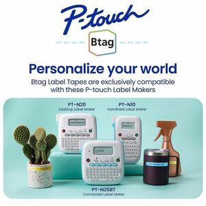 Brother P-touch BTAG-233 Blue on White Label Tape - x 15/32"" (12 mm) Width x 13 1/8 ft (4 m) Length - Blue on White - Pla