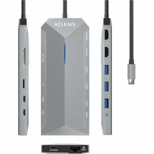 USB-C DOCK 12EN1 USB-C A 2XHDMI RJ45 USB-A USB-C SD/MICRO GRIS 1