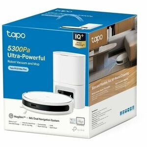 Tapo RV20 Max Plus Bagged Cordless Robot Vacuum/Mop - White - 3 L Dust Capacity - 300 mL Water Tank Capacity - Brush - Car
