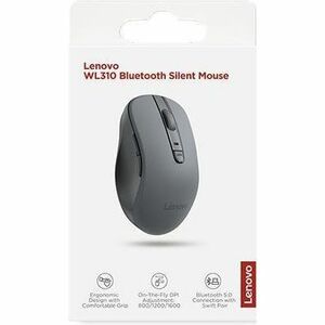 Lenovo WL310 Mouse - Bluetooth - Optical - 6 Button(s) - Grey - 1 - Wireless - 1600 dpi - Scroll Wheel - Right-handed - AA