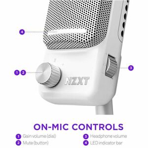 NZXT Capsule Elite AP-PUMIC-W1 Wired Condenser Microphone for Voice, Gaming, Live Streaming, Speech - Matte White - 2 m - 