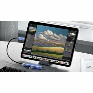Vention USB/Ethernet Combo Hub - USB Type C - 640 MB/s - Tablet, Notebook, Keyboard, Mouse, Flash Drive, Printer - Blue - 