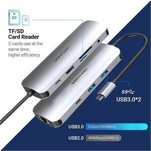 Vention TOMHB Docking Station for Hard Drive, U Disk, Tablet, Keyboard, Gaming Console, Cellular Phone, Smartphone, Notebo
