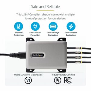 StarTech.com 4-Port Multi-Device USB-C Charger, 240W Total, Single Port 140W EPR, Screw Locking Ports, Ideal for Boardroom