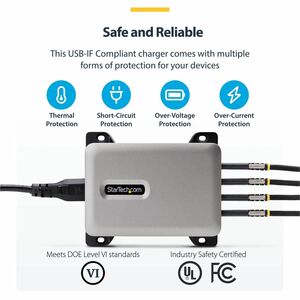 StarTech.com 4-Port USB-C Ladegerät, 140W EPR je Port(Max. 240W), USB C GaN Netzteil mit Schraubsicherung, USBC PD 3.1 Lap