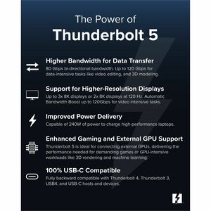 Plugable Thunderbolt 5 Cable with 80Gbps and 240W Charging - Thunderbolt Certified | Up to 120Gbps Bandwidth Boost - Compa