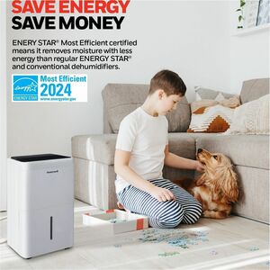 Honeywell TPFIT25AWK 25 Pint Smart Portable Dehumidifier with Alexa Voice Control, White - 1.24 gal Tank - 1500 Sq. ft. - 